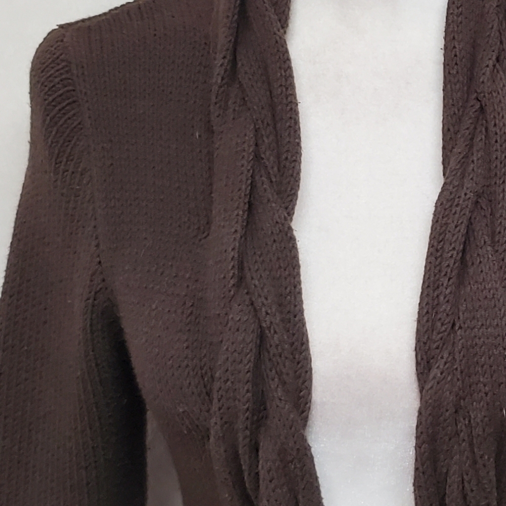 Rare Vintage 90s Max Studio Chocolate Brown Braided Detail Maxi Duster Cardigan - Picture 6 of 14